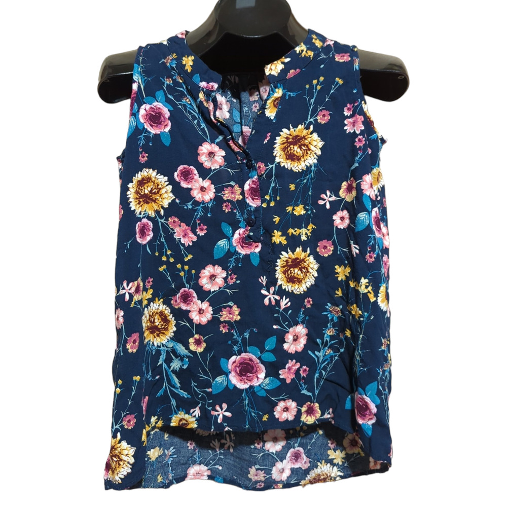 BAILEY & CHLOE Black Floral Sleeveless V-Neck Top Medium
